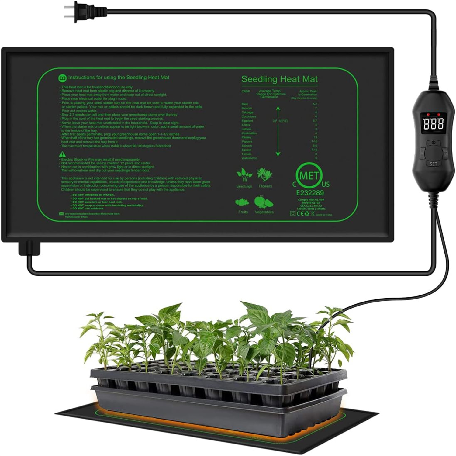 Seedling Heat Mat - 디지털 온도 조절기가 있는 묘목 열